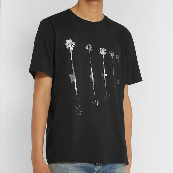 Saint Laurent | Palm Tree Metallic Printed Jersey Tee | Mens | Size Medium - Picture 2 of 14